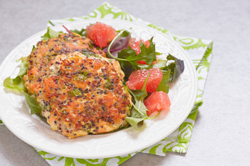 Healthy salmon quinoa kale burger