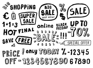 Fototapeta premium Hand Drawn Doodle style sale tag, numbers, and labels sketch Elements