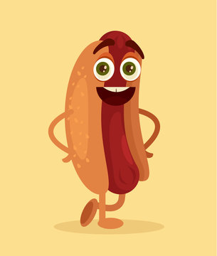 Happy hot dog character. Vector flat cartoon illustration