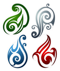 Fire, water, earth and wind emblems