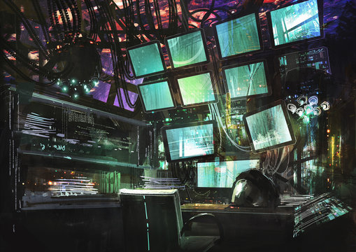 Fototapeta science-fiction kreatywny obszar roboczy, malarstwo cyfrowe, ilustracja