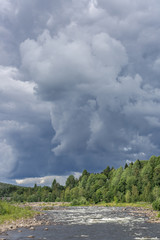 River with Forest and Cloudy Sky