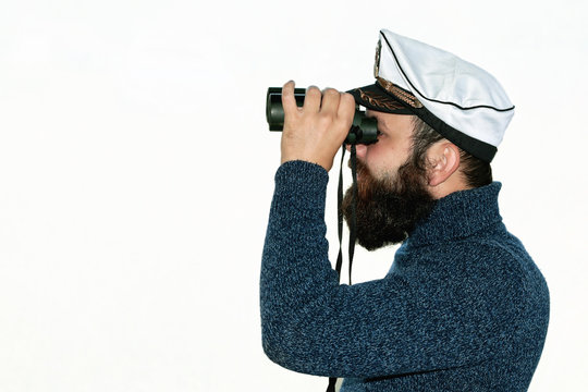 Beard Sailor Man In Hat Cap Isolated