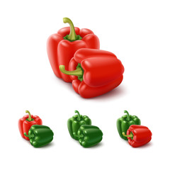 Colored Green Red Sweet Bulgarian Bell Peppers, Paprika Isolated