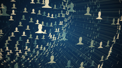 connected avatars of men and women, illustration of network for communication, business relations, social media, technology, global village, community connections