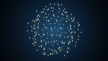 connected avatars of men and women, illustration of network for communication, business relations, social media, technology, global village, community connections - obrazy, fototapety, plakaty