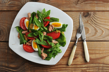 tuna salad - tuna, spinach, egg, tomatoes, mustard