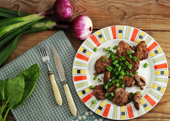 fried chicken liver with onions