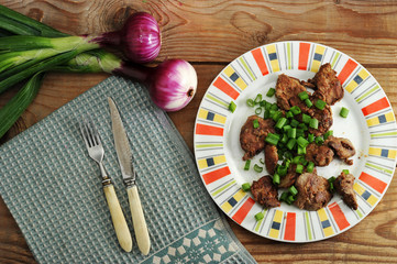 fried chicken liver with onions