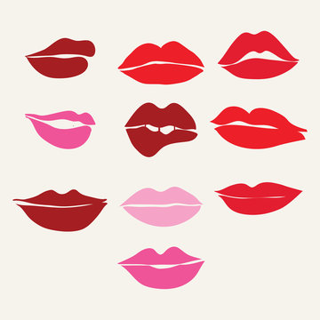 Red lips close up girls..Collection of women's mouths and  lips