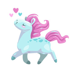 Cute cartoon little funny running horse