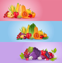 Vegetables banner design. Healthy and organic vector illustration background.