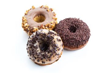 various donuts on white background