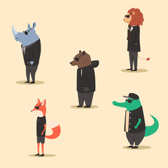Group of animals in clothes. Casual style. Cartoon vector illustration