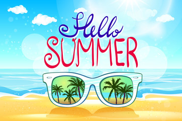 Vector summer blurred beach, with sunglasses, background illustration vector