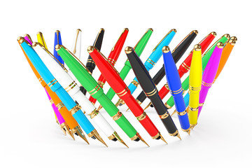 Multicoloured Fountain Writing Pens. 3d Rendering