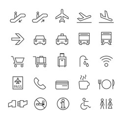 Set of Quality Universal Standard Minimal Simple Airport Black Thin Line Icons on White Background. 