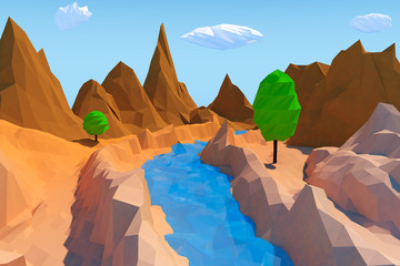 Trendy Low Polygons Style Landscape. 3d Rendering