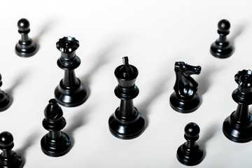 Chess game or chess pieces on white background
