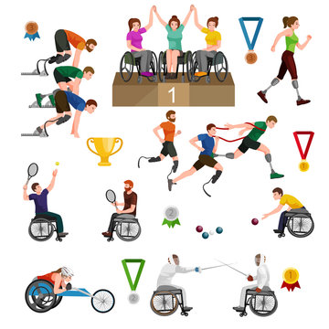 sport for people with prosthesis, physical activity and competition for invalid, disabled athletic game isolated concept