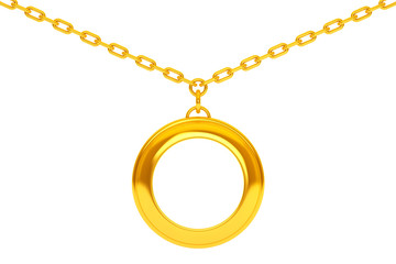 Golden Medallion on chain with Blank Space for Your Photo. 3d Re