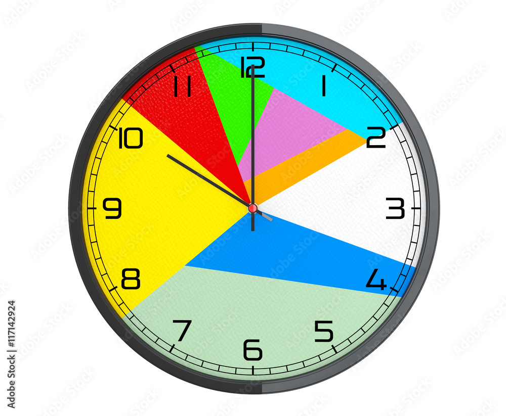 Aufkleber round multicolour modern office clock. 3d rendering