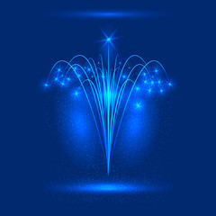 Festive fireworks with sparkles on a blue background.