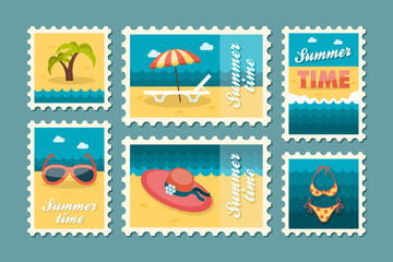 Beach stamp set. Summer. Vacation