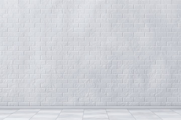 White Brick Wall and Floor. 3d Rendering