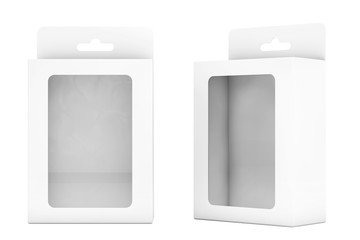 Product Package Blister Boxes With Hang Slot. 3d Rendering