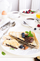 Breakfast toast with chocolate nut paste