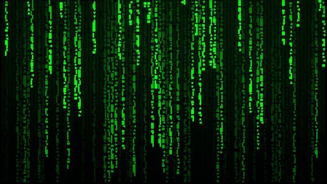 Random cuneiform characters falling down (code rain): a popular sci-fi movie effect; a symbol of obscure technology; computer source code, hacking, AI takeover.
