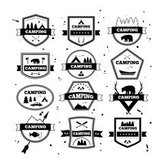 Set of vintage camping and outdoor activity logos