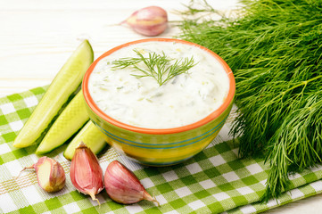 Tzatziki - greek yogurt sauce with cucumbers and garlic.