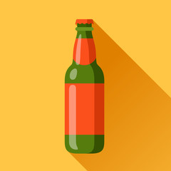 Illustration of beer bottle in flat design style