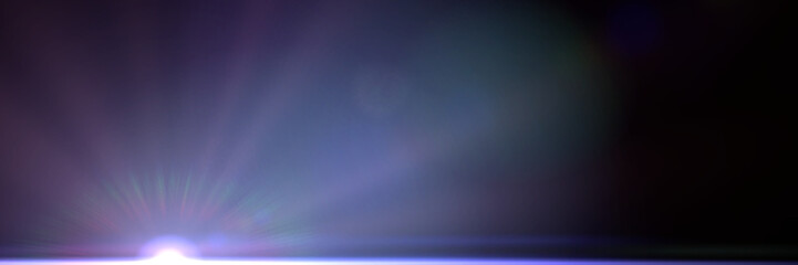 banner with a bright star with light beam and lens flare effect rising on a dark blue background