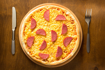 pepperoni pizza at wood