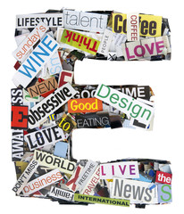 the letter E made random cut out words