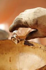 Lab test Basic sediment and water of crude oil ;finish and drain to knock out pot.