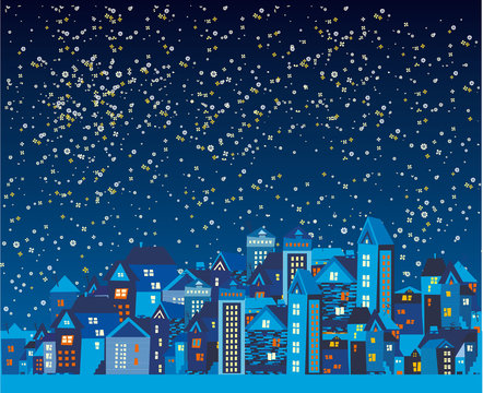 Beautiful night city with the stars