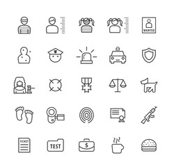 Set of Quality Isolated Universal Standard Minimal Simple Black Thin Line Police Concepts Icons on White Background. 