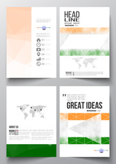 Naklejka na ściany i meble Set of business templates for brochure, magazine, flyer, booklet or annual report. Happy Indian Independence Day celebration background with Ashoka wheel and national flag colors, vector illustration.