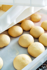 Fototapeta na wymiar Small balls of dough with flour