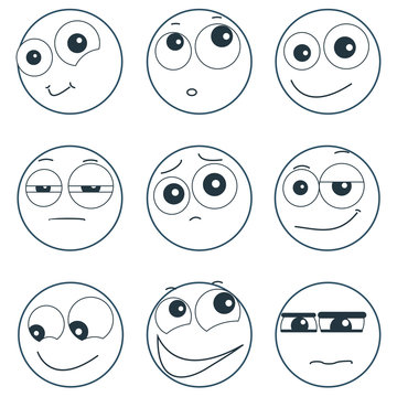 Set of smiley faces expressing different feelings, illustration on white background