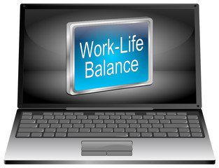Laptop computer with Work Life Balance button - 3D illustration
