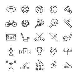 Set of Quality Isolated Universal Standard Minimal Simple Sport Black Thin Line Icons on White Background. 