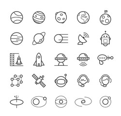 Set of Quality Isolated Universal Standard Minimal Simple Space Black Thin Line Icons on White Background.