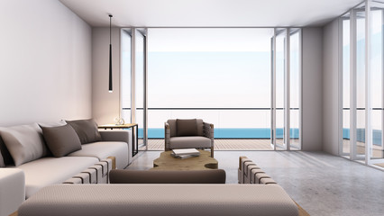 Livingroom take sea view - 3D render