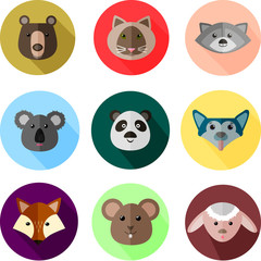 Flat style round icons with animals