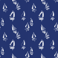 Hand drawn sailing yachts silhouettes seamless pattern